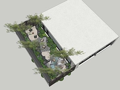 现代新中式别墅庭院 现代庭院