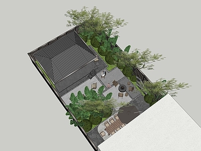 现代新中式别墅庭院 现代庭院