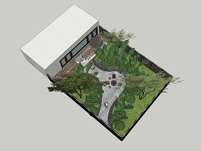 现代新中式别墅庭院 现代庭院