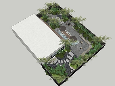 现代新中式别墅庭院 现代庭院