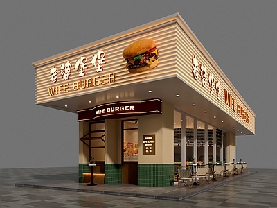 美式法式茶餐厅 西餐厅门头 转角门头 汉堡店门头 法式门头 门头