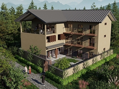 现代中式乡村民房 乡村自建房民宿 酒店 乡村庭院