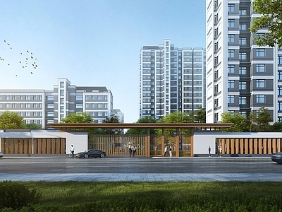 现代小区建筑 现代 米白色 灰色 高端住宅