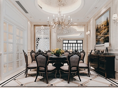 欧式美式别墅餐厅 圆桌别墅餐厅
