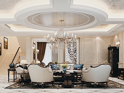 欧式法式别墅客厅 会客室
