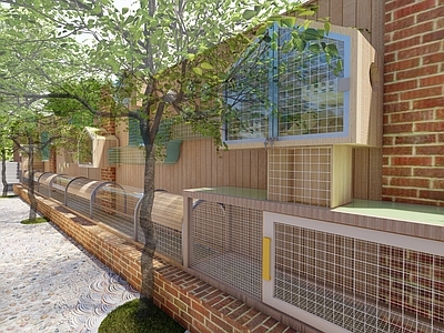 现代教育校园景观 幼儿园养殖区 兔子跑道 松鼠跑道 鸭舍 兔笼