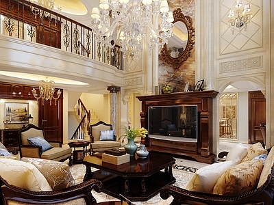 欧式美式挑空客厅 客厅