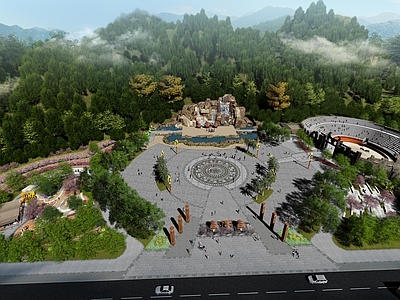 中式中古广场景观 图腾 风情民俗