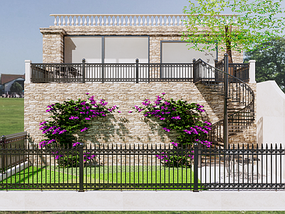 欧式住宅区景观 别墅花园铁艺围栏