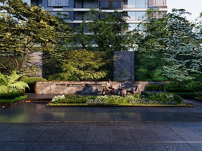 现代新中式景墙 现代小区景墙 现代景观矮墙