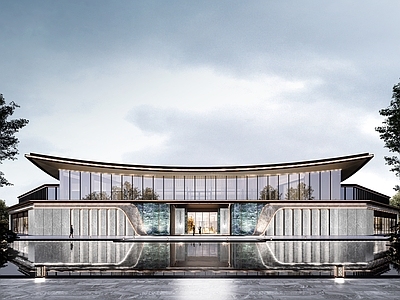 现代新中式售楼处建筑 中国樽 售楼处 中式韵味