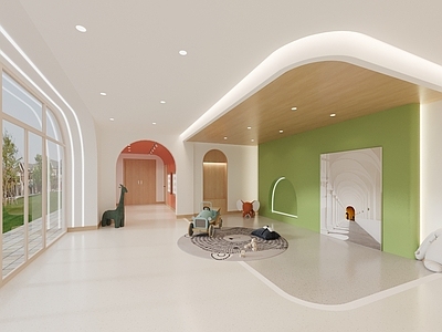 现代走廊 现代幼儿园 接待室 走廊