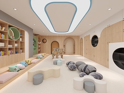 现代阅览室 现代幼儿园 休息区 阅览室