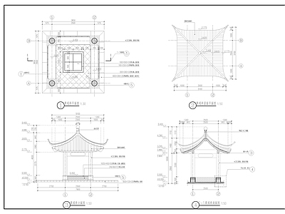 中式亭子 景观四角亭 施工图