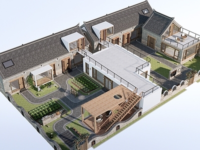 现代其他景观小建筑 新中式民宿建筑 乡村民房 民宿酒店
