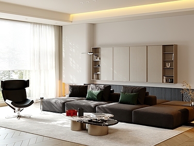 现代简约家居客厅 无主灯客厅 包豪斯客厅 沙发茶几组合 地毯 背景墙