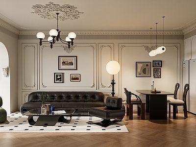 法式中古客餐厅 小户型客餐厅 横厅客餐厅