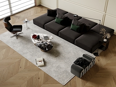 现代中古沙发组合 组合沙发 沙发茶几组合 双人沙发组合 地毯