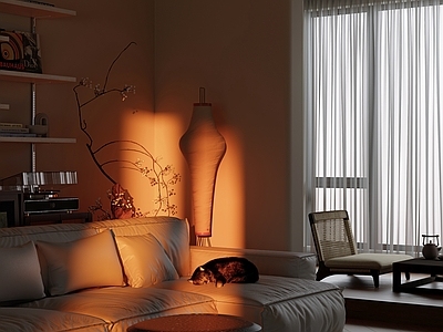 中古复古家居客厅 氛围感 夕阳 黄昏