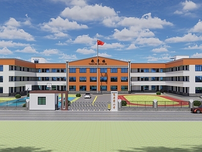 现代学校建筑 学校建筑 教学楼学校 学校操场