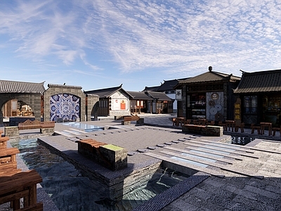 现代新中式古建筑 文创园 古镇改造 仿古建筑 老城建筑