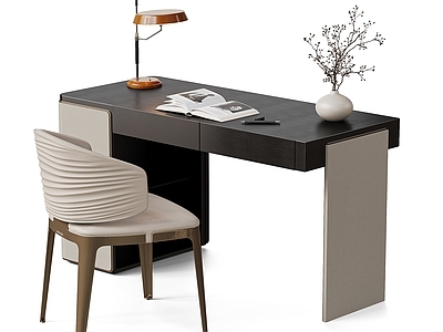 现代轻奢书桌椅 现代轻奢书桌椅 意式办公桌椅 书桌书籍摆件 皮革书椅 轻奢书桌