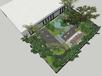 现代新中式别墅庭院 现代庭院