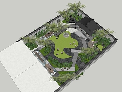 现代新中式别墅庭院 现代庭院