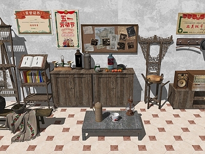 复古中古家具展厅 老旧物件家具摆件 7080年代旧物 乡下农村生活用品 80年代老物品 旧世纪老物品