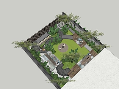 现代新中式别墅庭院 现代庭院