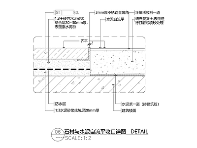 现代收口节点 石材与水泥自流平 施工图