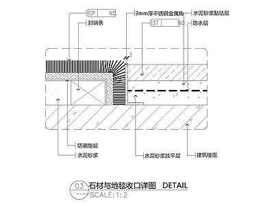 现代收口节点 石材与地毯收口 施工图