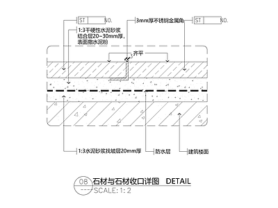 现代收口节点 石材与石材收口 施工图
