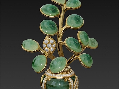 现代轻奢绿植摆件 花瓶摆件 轻奢摆件 绿色摆件 玉摆件 珠宝摆件