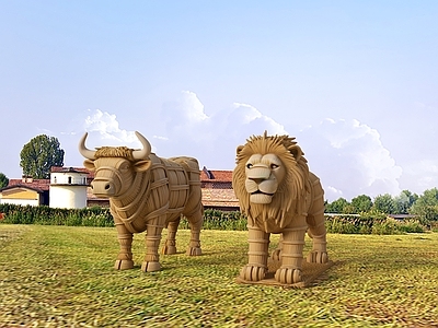 现代新中式景观雕塑 茅草雕塑 动物雕塑 农田雕塑 农田拍照打卡 农场雕塑