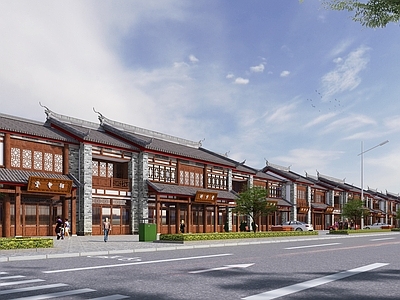 中式商业街 中式商业街 中式 古建 沿街商业 坡屋顶