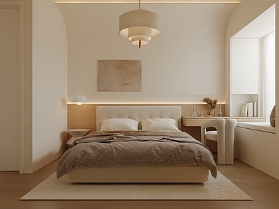 现代奶油家居卧室 现代卧室 奶油卧室 极简卧室