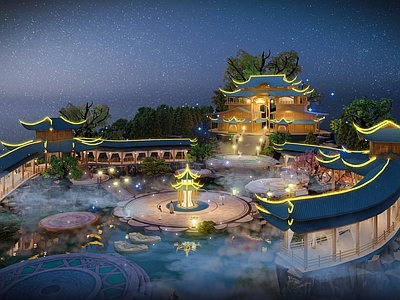 中式中古古建筑 天空楼阁 空中庙宇 传统中式庙宇 动画游戏场景 仙境楼阁院落