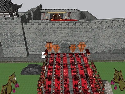 中式文旅项目景观 古城墙 城墙舞台 城墙氛围