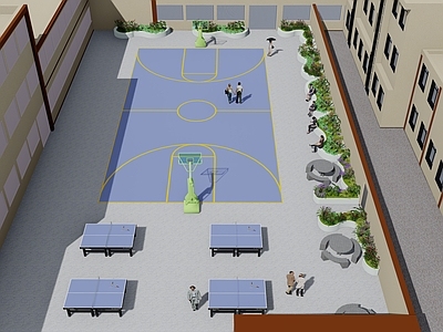 现代学校建筑 学校 篮球场 乒乓球桌
