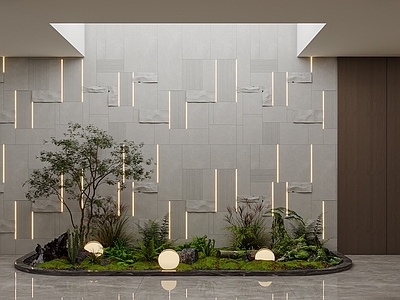 意式现代其他家装 现代室内景观 现代岩石墙面 意式景观造景 天井 玄关