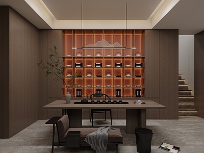 新中式茶室 新中式茶室 地下室 别墅茶室