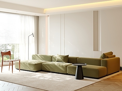 现代简约家居客厅 沙发茶几组合 沙发背景墙 无主灯客厅 落地灯 包豪斯客厅