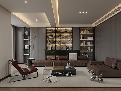 现代意式别墅客厅 现代客厅 意式客厅书房 意式 客厅