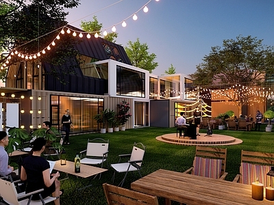 现代商业综合体景观 酒吧街 集装箱酒吧 氛围室外酒吧