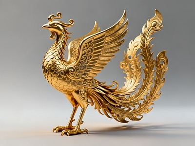 新中式中式雕塑 凤凰 神鸟 雕塑美陈 AIGC 金凤凰