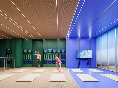 现代欧式瑜伽室 企业健身房 康体瑜伽室 多功能运动空间