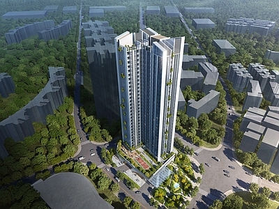 现代极简高层住宅 现代高层住宅立面 社区配套空中运动 城市核心区高密度 生态化住区景观 金属线条住宅外立
