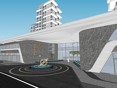 现代小区建筑 招商示范区 豪宅入口大堂 小区建筑