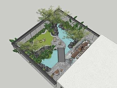 现代新中式别墅庭院 现代庭院